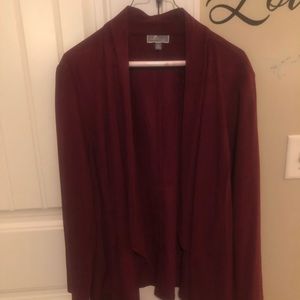 Ladies Cranberry colored suede type cardigan